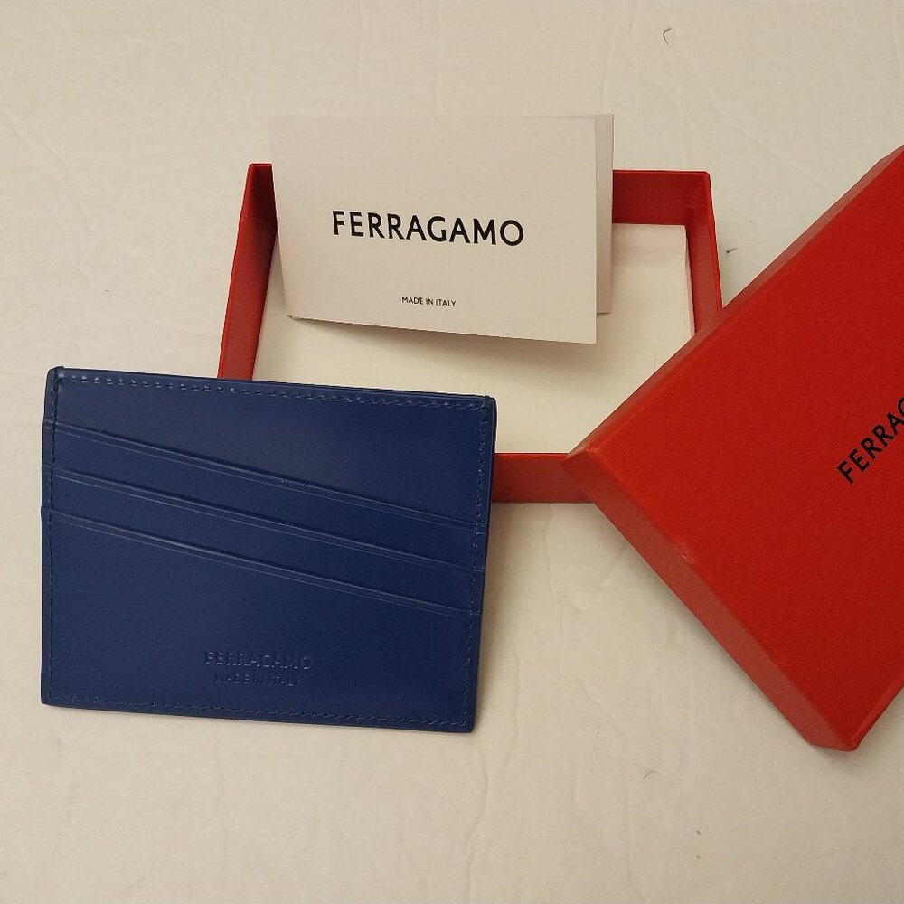 Ferragamo Leather Card Holder Lapis Blue - Picture 2 of 5